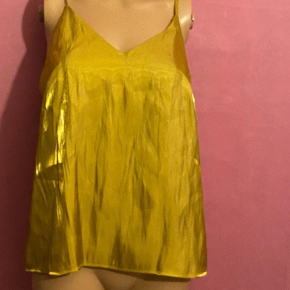 3/$15 A New Day Yellow/Green/Gold Shimmer Lined Adjustable Strap Top Size Medium